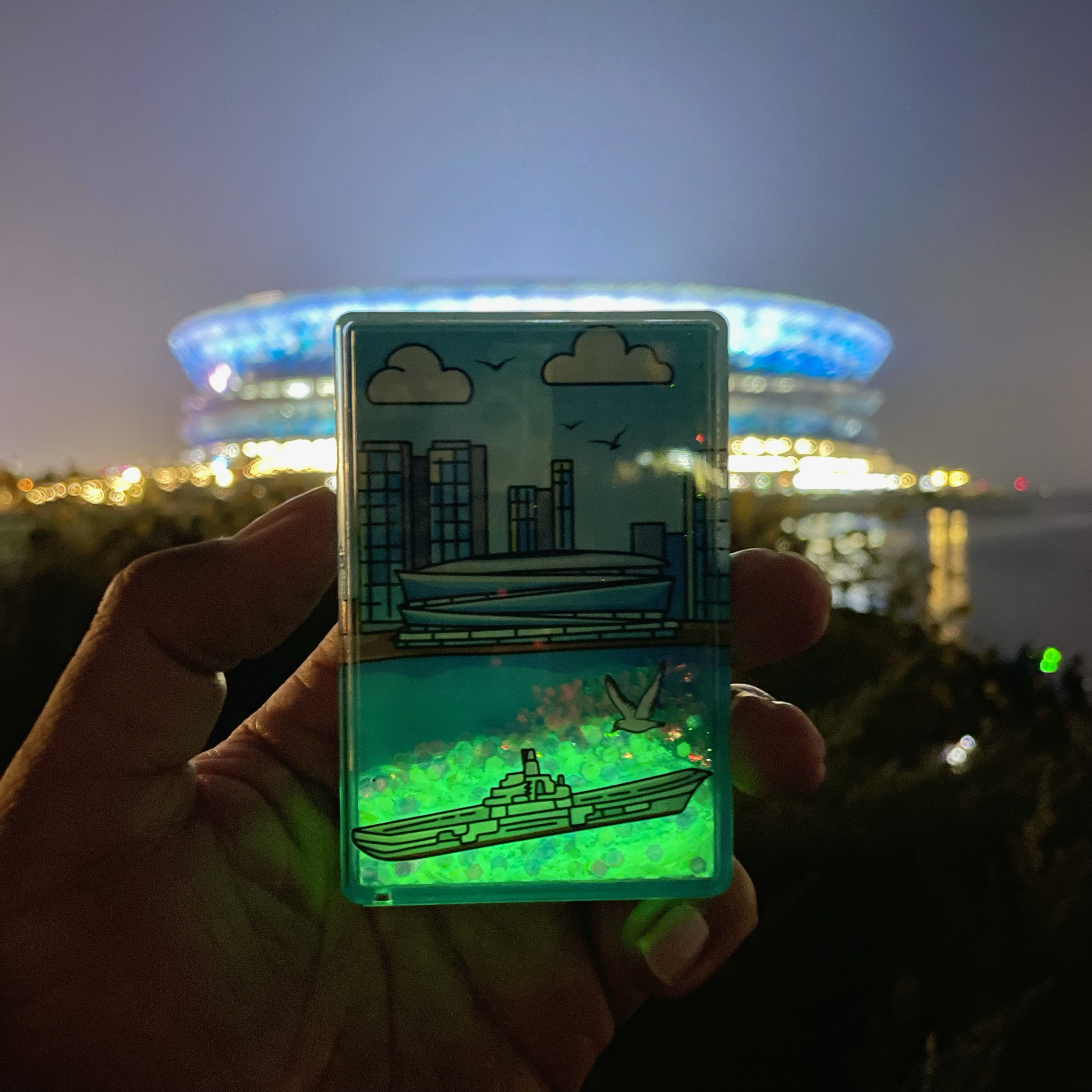 海的礼物夜光磁吸流麻冰箱贴大连梭鱼湾专业足球场辽渔16文创