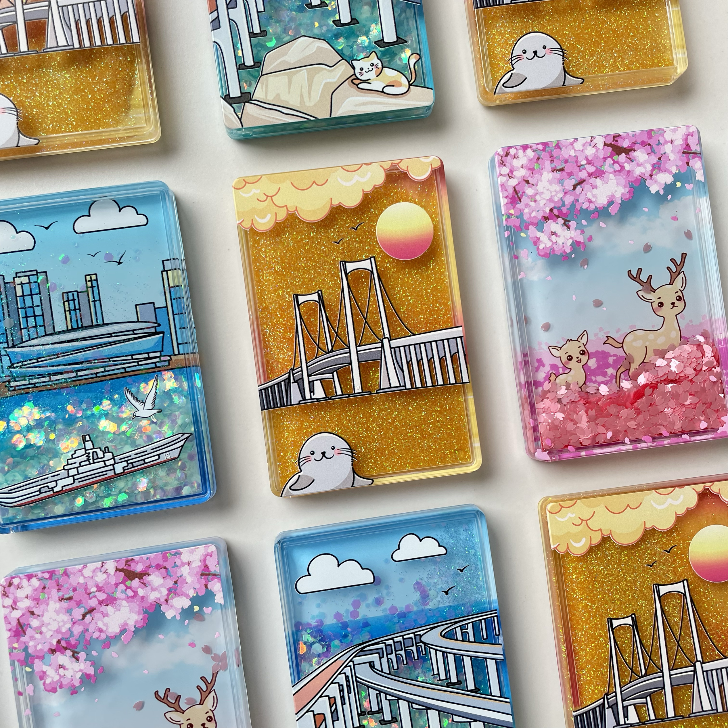 海的礼物流麻冰箱贴亚克力磁吸大连文创梭鱼湾滨海鹿跨海大桥观景