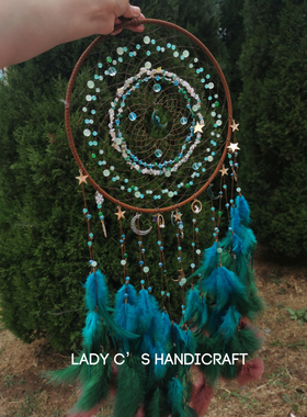 LadyC’S原创手工捕梦网古朴蓝绿色风铃礼盒装家居挂饰送礼物礼品