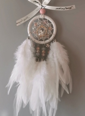 LadyC’S手工捕梦网原创手作迷你车载车挂车后视镜装饰粉色，白色