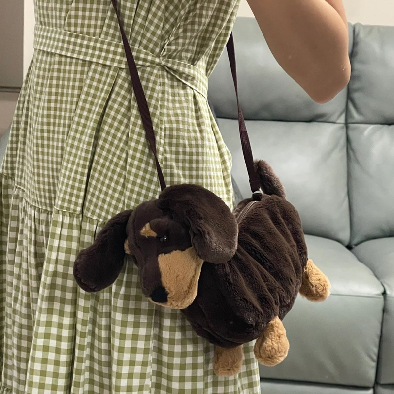 OULAILI腊肠狗毛绒斜挎包