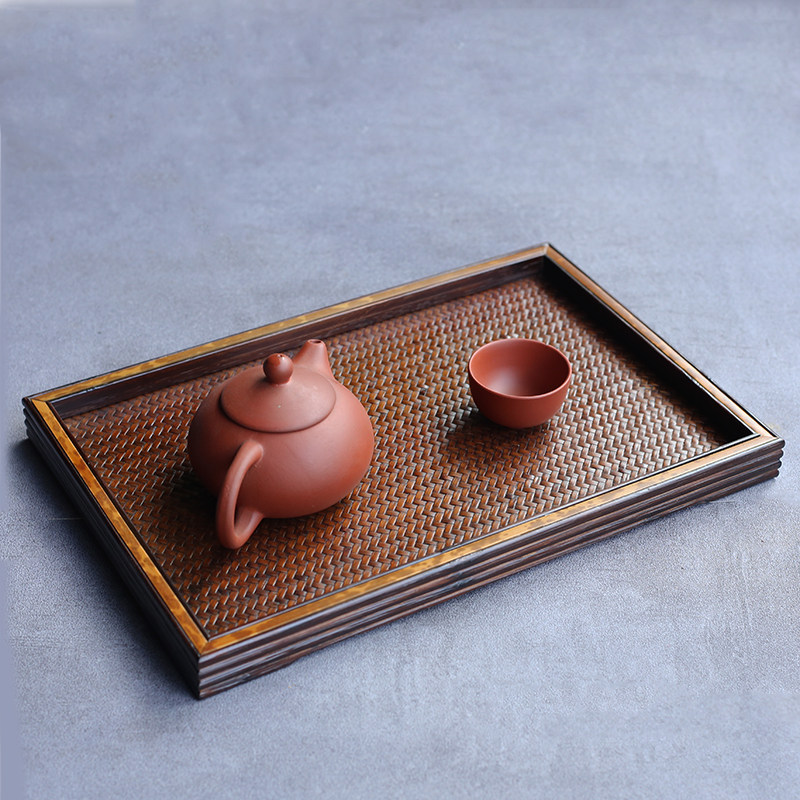 梅鹿老竹席面茶盘托古风壶托杯托整理收纳框奉茶盘干泡台功夫茶具