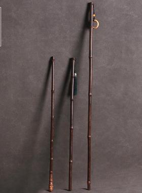 梅鹿竹戒尺天然竹根条收藏手把件家用实心竹教鞭紫竹学生指读教棍