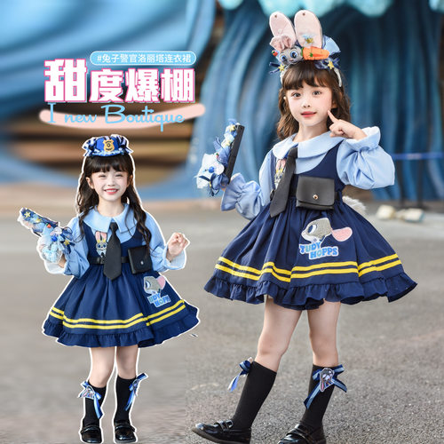 女童兔子警官cos衣服四季加厚公主裙子疯狂动物城儿童服装连衣裙