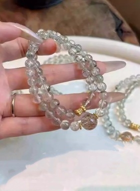 天然绿幽灵黑金超七多宝手链女款旺事业水晶百搭设计感小众手串