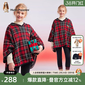 大童格子圣诞披风儿童连帽外套 新款 暇步士童装 女童红色斗篷春秋季
