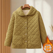 棉袄女妈妈装 2025秋冬季 新款 加绒棉衣中老年翻领纯色保暖棉服外套