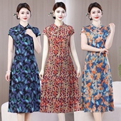 斜襟盘扣气质中长款 2026春季 旗袍连衣裙女中老年妈妈装 中式 新款