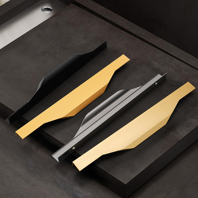 橱柜衣柜门拉手隐形超长加长封门缝扣边定制极简黑通顶把手.通体