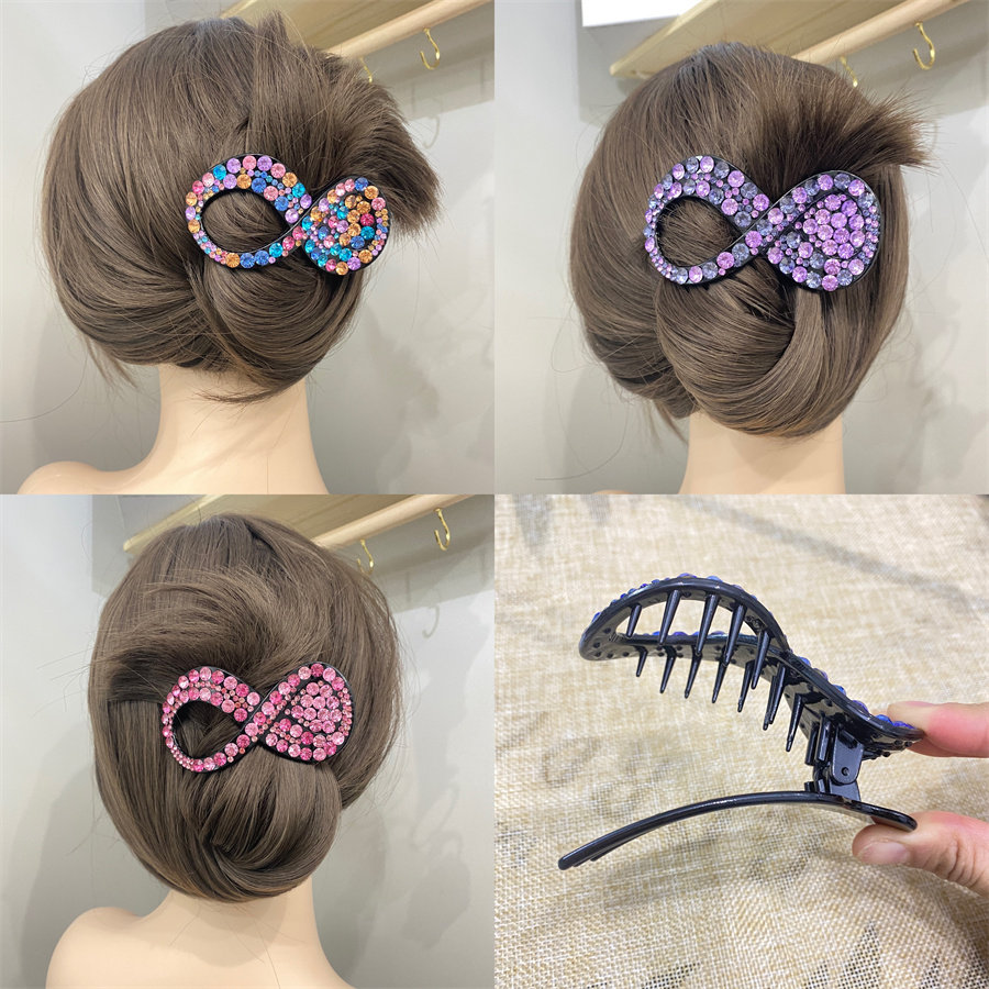 高档水钻马尾夹盘发夹子大号后脑勺鸭嘴夹带钻发饰发卡气质抓夹韩