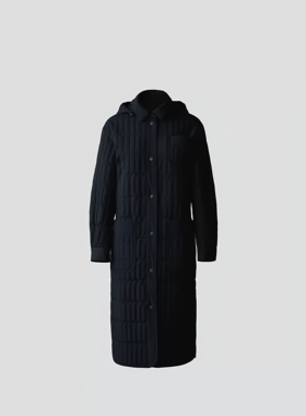 【ATPLAL】M*C女TADOKA竖条纹绗缝轻薄时尚经典中长款羽绒服外套