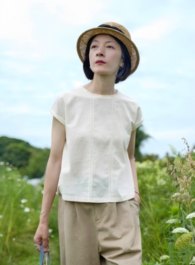 【ATPLAL】休假日系列夏款纯棉花边领宽松连身短袖上衣