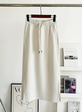 【ATPLAL】lu家同款侧开叉莫代尔砂洗半身裙运动休闲直筒中长裙