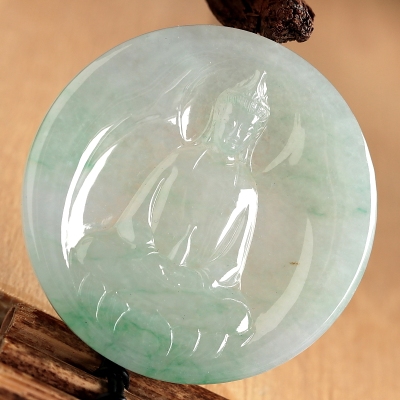 石之富珠宝缅甸天然玉石翡翠A货冰种飘花观音吊坠30.41克