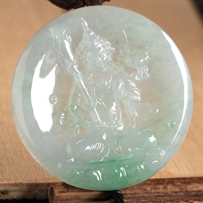 石之富珠宝缅甸天然玉石翡翠A货冰种飘绿虚空藏吊坠挂件23.01克