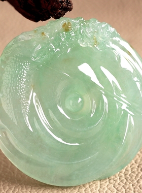 石之富珠宝大师工缅甸天然玉石翡翠A货冰种龙行天下吊坠64.16克