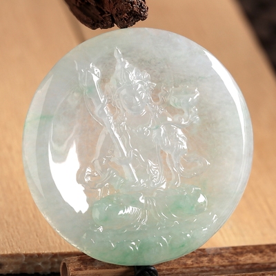 石之富珠宝缅甸天然玉石翡翠A货冰种飘花虚空藏吊坠挂件22.37克