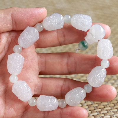 石之富缅甸翡翠天然A货冰种佛珠手链手玩53.57克