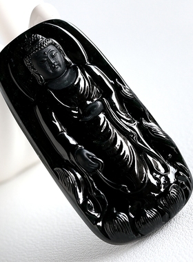 石之富珠宝缅甸天然玉石翡翠A货冰种墨翠大日如来吊坠19.35克