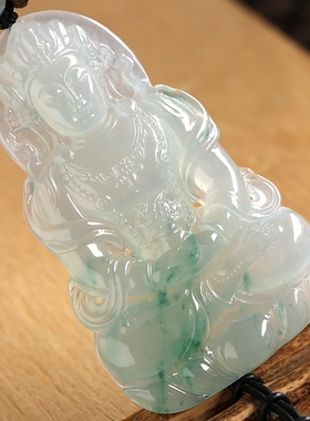 石之富缅甸天然翡翠A货立体厚实冰种飘绿吊坠观音26.13克