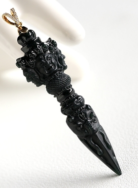 石之富珠宝天然缅甸玉石翡翠18K金镶钻冰种墨翠金刚杵吊坠4.90克