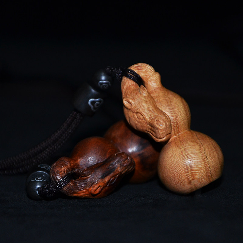 天然野生雷击桃木龙头葫芦汽车挂件纯手工雕刻手把件顺丰包邮