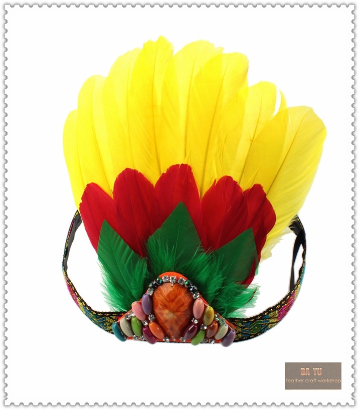 dy原创印第安羽毛头饰表演发饰非洲舞头饰欧美羽毛发带桑巴饰品