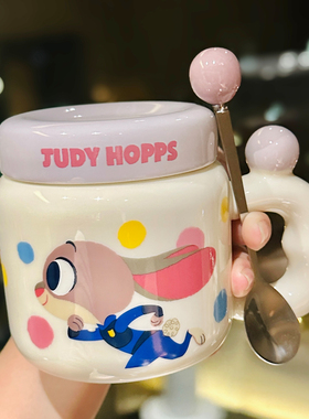 疯狂动物城联名动漫陶瓷马克杯学生可爱带盖勺少女心杯子趣味水杯