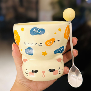 可爱超萌动物陶瓷水杯女生高颜值马克杯家用小众设计感宽口早餐杯