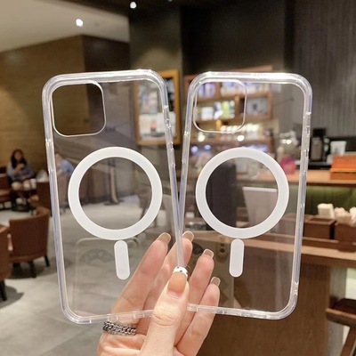 适用于苹果16 17PROMAX iphone14 15PROMAX 12PRO三星S23 S24ULTRA亚克力二合一气囊防摔磁吸透明手机壳批发