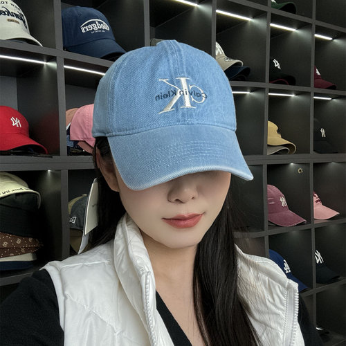 正品代购CK牛仔蓝女款棒球帽男鸭舌帽户外休闲运动帽子