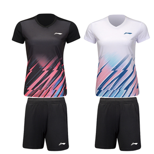 李宁运动套装2024新款女士运动训练速干透气舒适宽松短袖羽毛球服