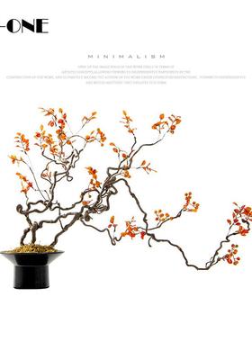 新中式日式禅意仿真花迎客松盆景酒店茶室玄关摆件