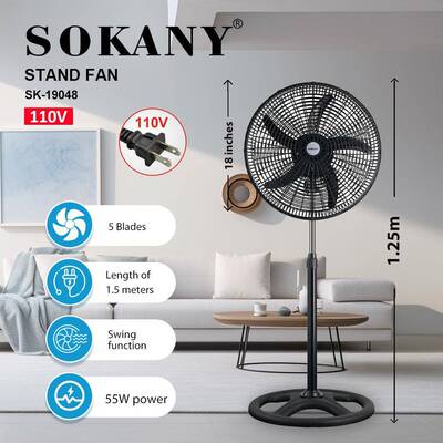 外贸SOKANY19048风扇18inch5叶台式站立扇家用伸缩可调节电风扇