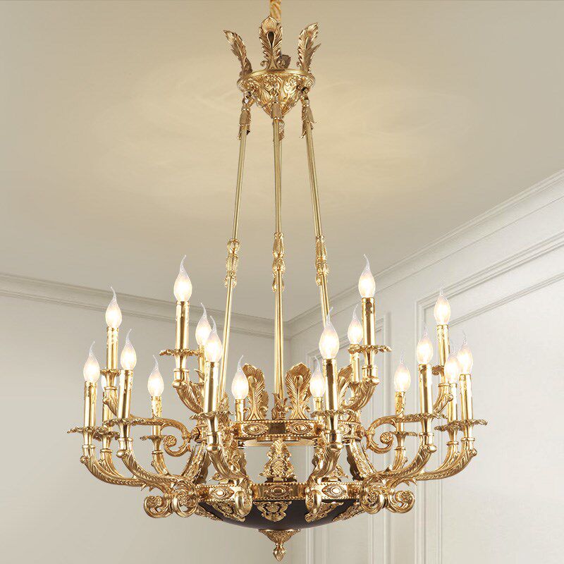 法式纯铜吊灯宫廷复式客厅楼梯酒店大堂奢华别墅会所全铜蜡烛吊灯