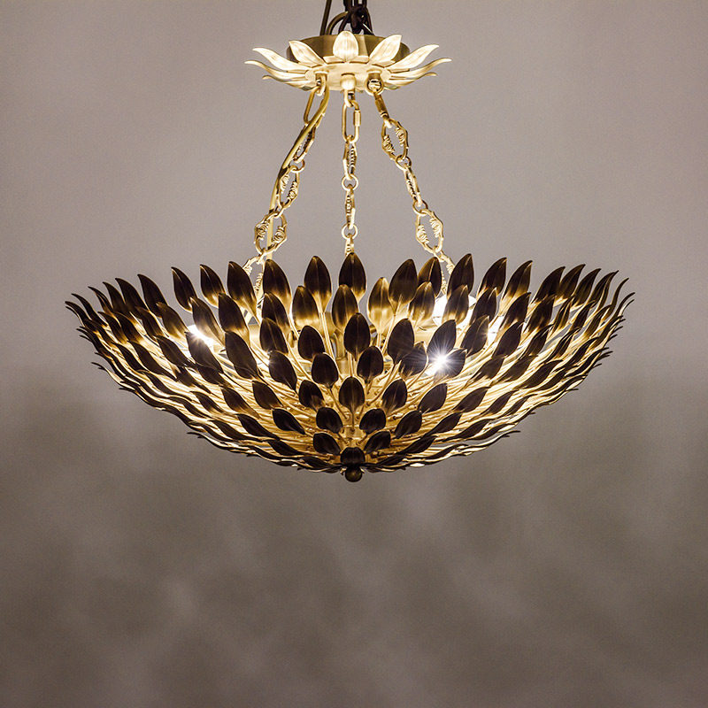 全铜美式乡村田园客厅大气简约主卧室设计师风格餐厅家用树叶吊灯