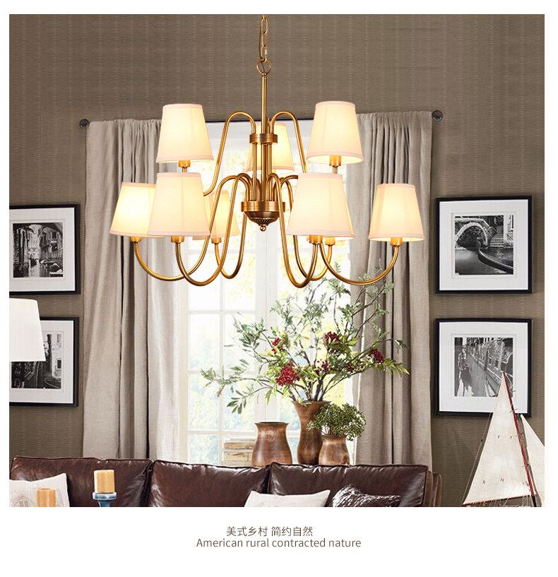 美式乡村全铜吊灯欧式客厅灯九头双层大厅吊灯楼梯间铜灯简约灯具