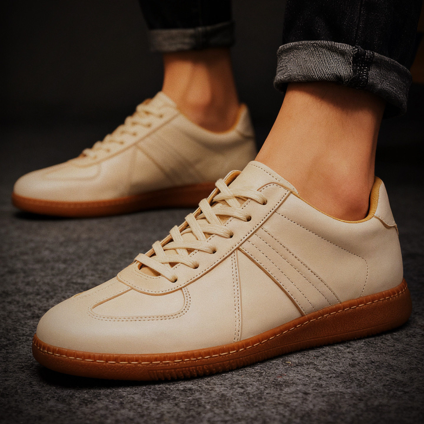 极简轻奢原色马皮男鞋手工缝线真皮德训鞋男士低帮复古休闲皮鞋,流行男鞋,德训鞋,淘宝优惠券,粉丝福利购,淘宝优惠卷