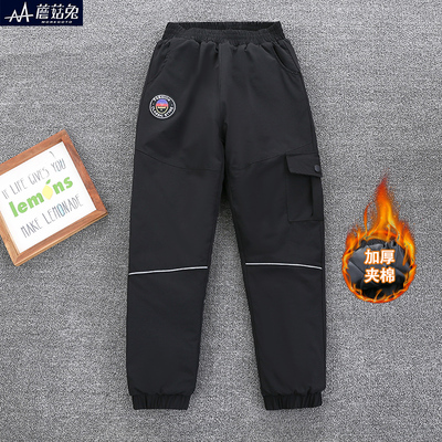胖男童裤子夹棉加厚冬季中大童防风棉裤青少年男孩冲锋裤加肥加大