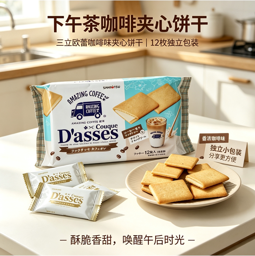 日本三立Dasses 欧蕾咖啡味夹心饼干78g*12枚 季节新品限定