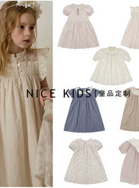 ins爆款2024lou春季 女童纯棉蕾丝翻领碎花打榄小飞袖连衣裙