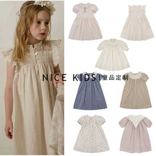 连衣裙 女童纯棉蕾丝翻领碎花打榄小飞袖 ins爆款 2024lou春季