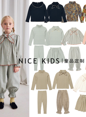 ins风25秋冬mp新款 儿童女童蝴蝶结打底衫荷叶边衬衫灯笼裤套装