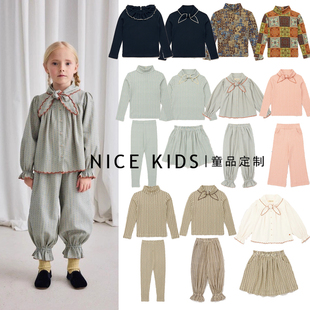 ins风25秋冬mp新款 儿童女童蝴蝶结打底衫荷叶边衬衫灯笼裤套装