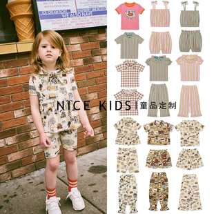 ins爆款26夏季mp系列新品女童卡通图案绑带领裙摆短袖T恤长裤套装