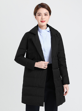 新款移动工作服女冬季黑色羽绒服中国营业厅加厚职业工装中长外套