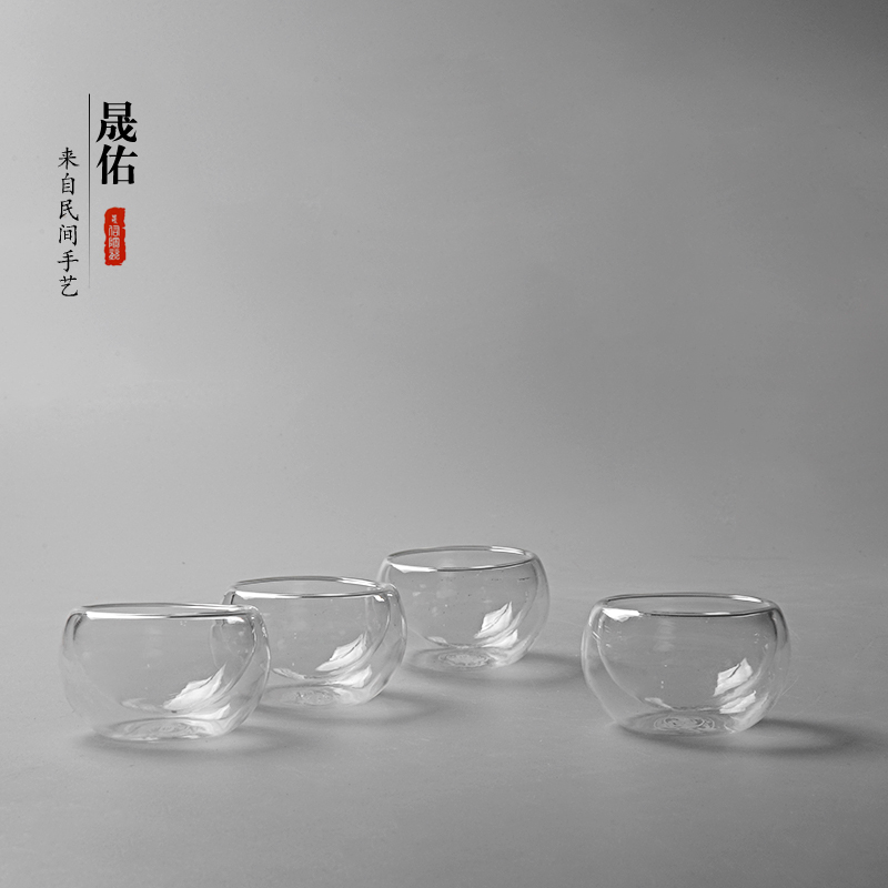 晟佑只装功夫双层透明玻璃小茶杯图片