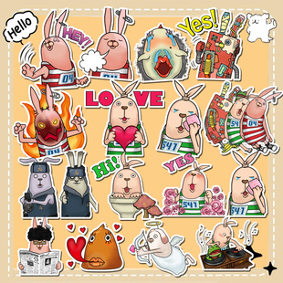 80枚越狱兔卡通贴纸二次元动漫人妖小鸡改装装饰纸手机壳diy贴画