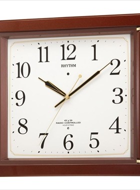 日本量贩 RHYTHM丽声35.6CM电波自动对时整点报时挂钟4MN494RH06