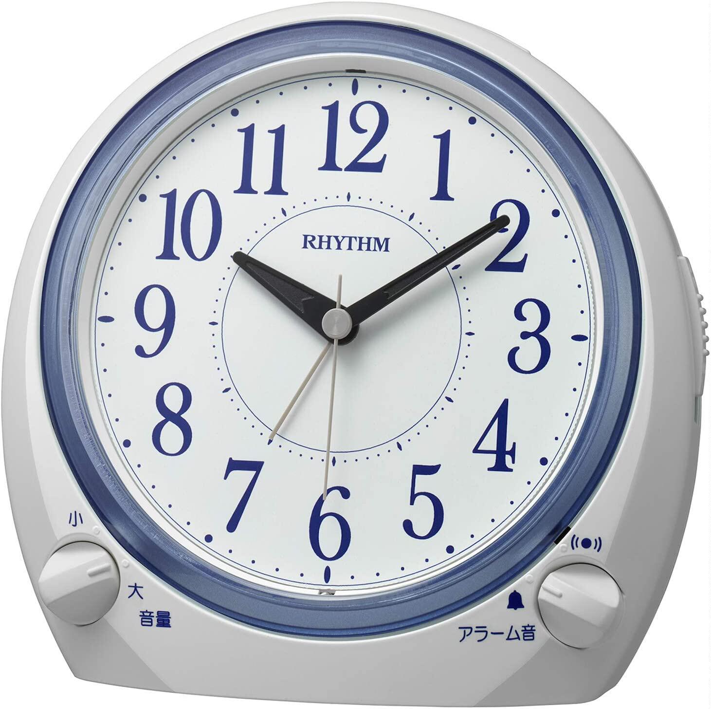 日本量贩 rhythm丽声带夜灯静音秒针时尚轻奢床头闹钟8ra648sr03